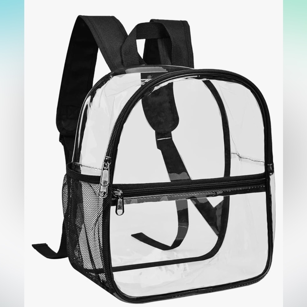 Clear Backpack Stadium Approved 12×6×12, Water proof Clear Bag（Black）
